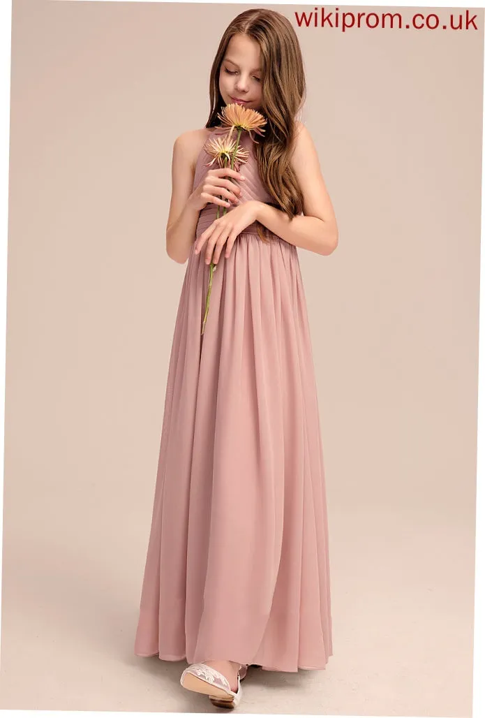 Ruffle Scoop Floor-Length Junior Bridesmaid Dresses Neck Jasmin A-Line With Chiffon