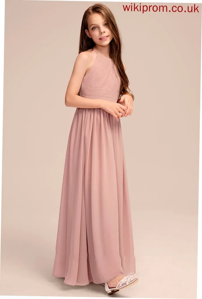 Ruffle Scoop Floor-Length Junior Bridesmaid Dresses Neck Jasmin A-Line With Chiffon