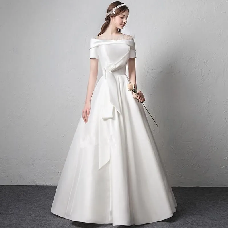 Sexy A line Satin Wedding Gown