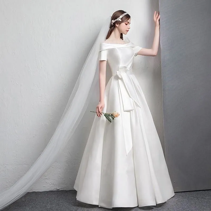 Sexy A line Satin Wedding Gown