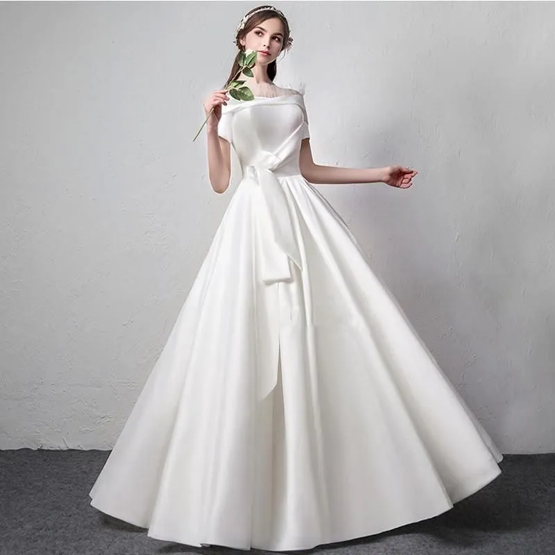 Sexy A line Satin Wedding Gown
