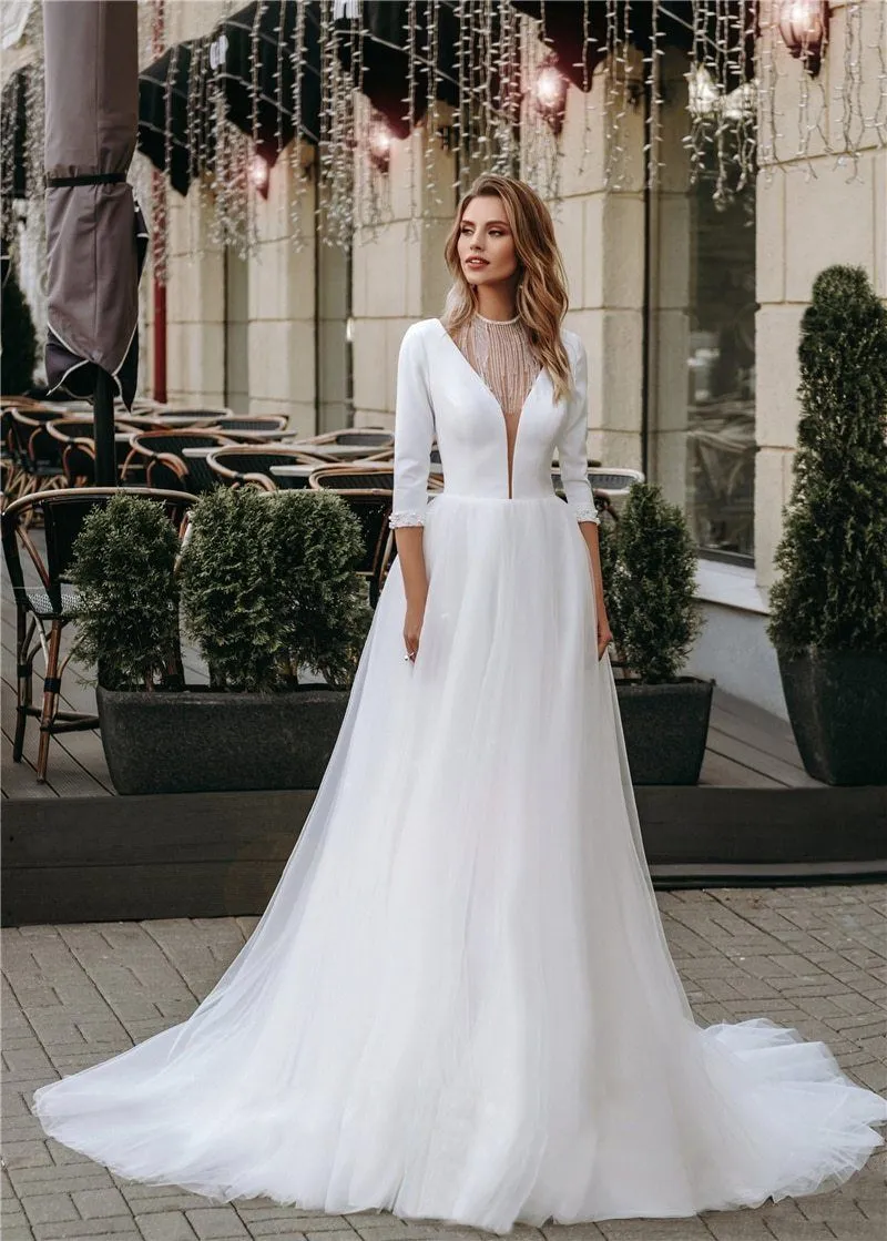 Sexy Boho Beading Elegant Wedding Dress