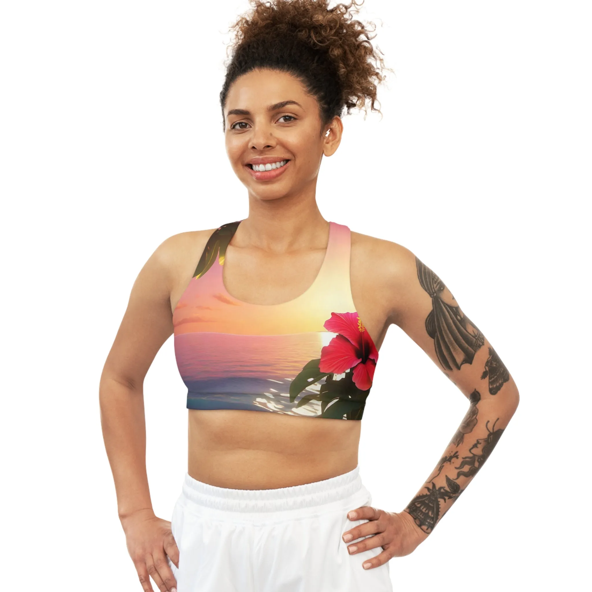 Strolling through Hibiscus Seamless Sports Bra