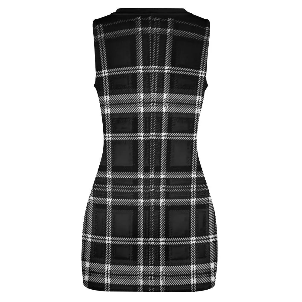 TRP Twisted Patterns 06: Digital Plaid 01-06A Navel-Baring Cross Fit Hip Wrap Mini Dress